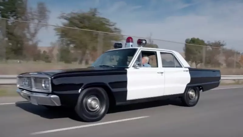 Jay Leno goes on patrol in a 1966 Dodge Coronet police car.