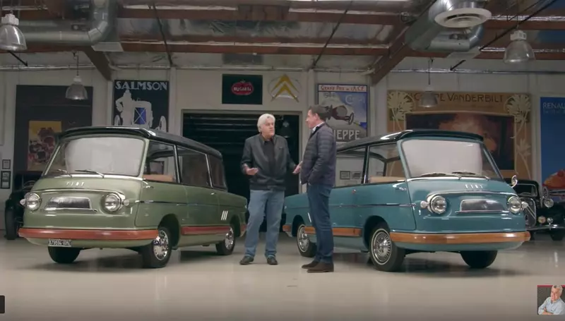 Only two existing Fiat 600 Multipla Mirafiori's pulled into Jay Leno's garage.