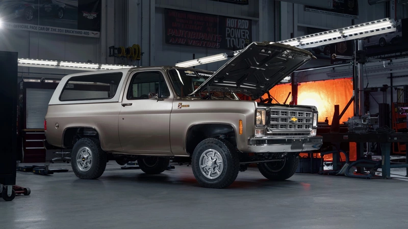 A 1977 K5 Blazer-E demonstrating the capabilities of Chevrolet's electric motors.