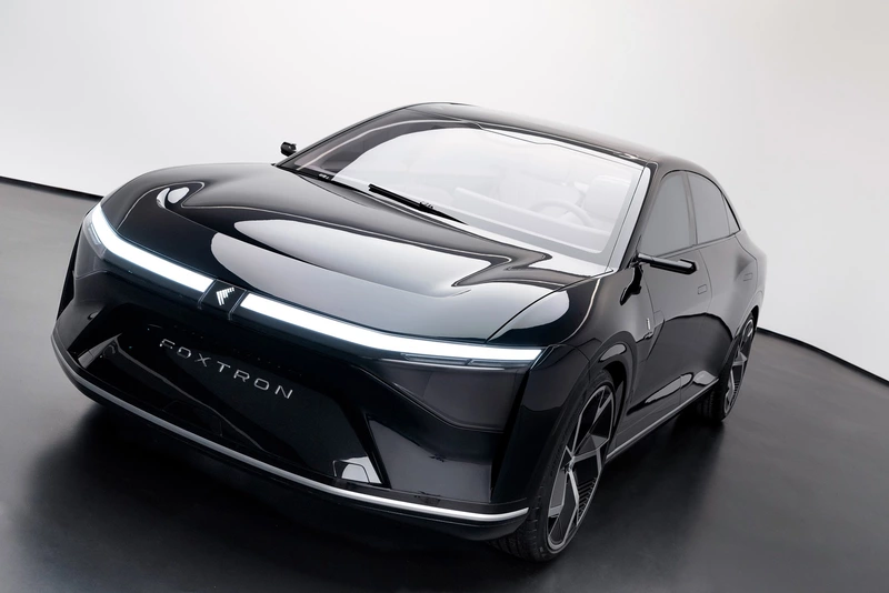 A closer look at Foxconn's Pininfarina-designed Foxtron Model E electric sedan.